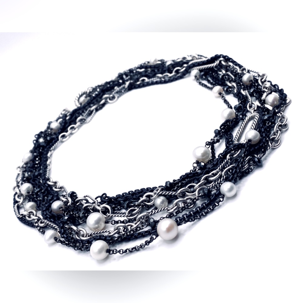 David Yurman Multistrand Quatrefoil Necklace with Onyx and Cultured White Pearls - Picture 7 of 9